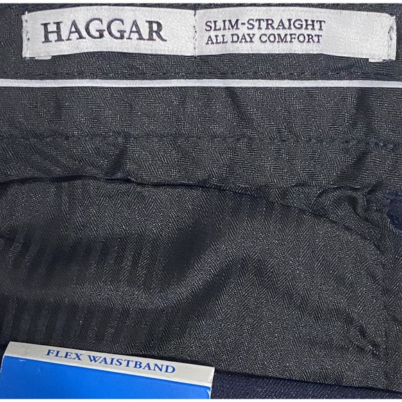 Haggar Men's 36X32 Dress Pant Slim Fit Straight Leg Dark Blue Flex Waistband NEW - Picture 10 of 13